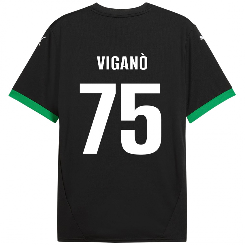 Gyermek Lorenzo Viganò #75 Fekete Sötétzöld Hazai Jersey 2024/25 Mez Póló Ing