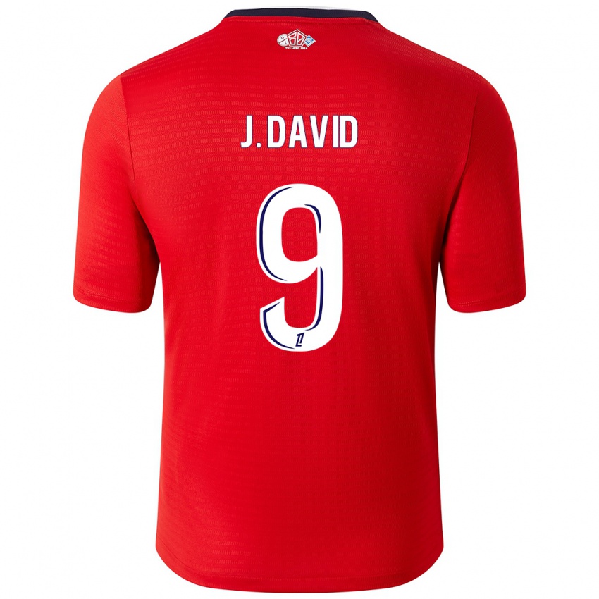 Gyermek Jonathan David #9 Piros Fehér Hazai Jersey 2024/25 Mez Póló Ing