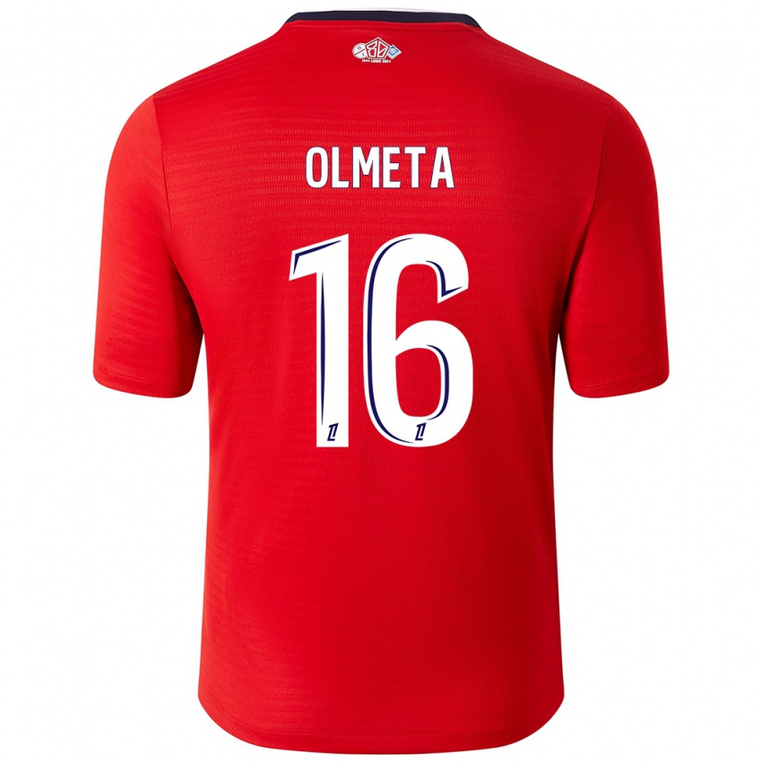 Gyermek Lisandru Olmeta #16 Piros Fehér Hazai Jersey 2024/25 Mez Póló Ing