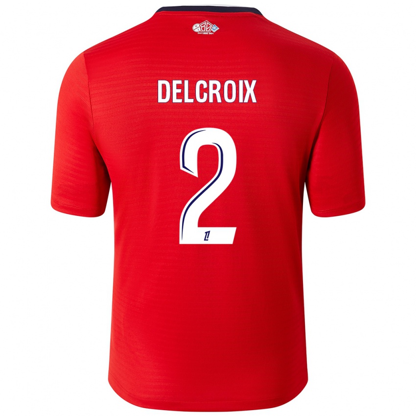 Gyermek Céleste Delcroix #2 Piros Fehér Hazai Jersey 2024/25 Mez Póló Ing