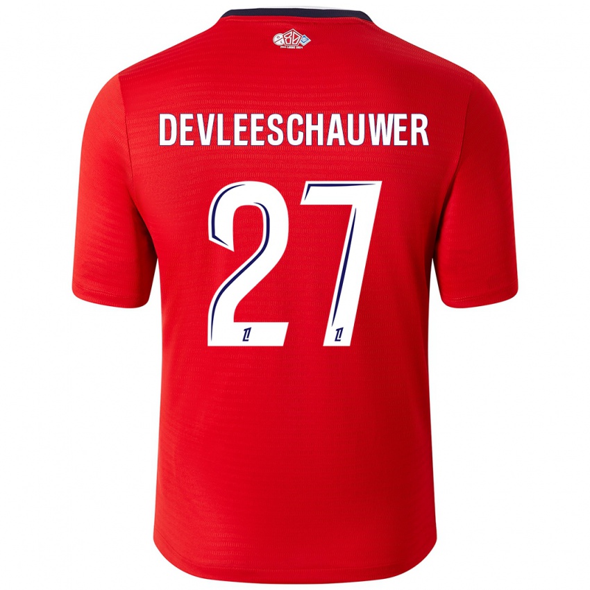 Gyermek Gwenaëlle Devleeschauwer #27 Piros Fehér Hazai Jersey 2024/25 Mez Póló Ing