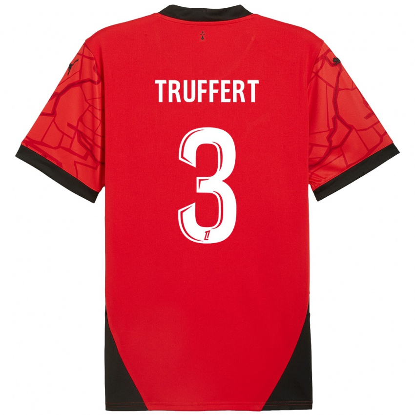 Gyermek Adrien Truffert #3 Piros Fekete Hazai Jersey 2024/25 Mez Póló Ing