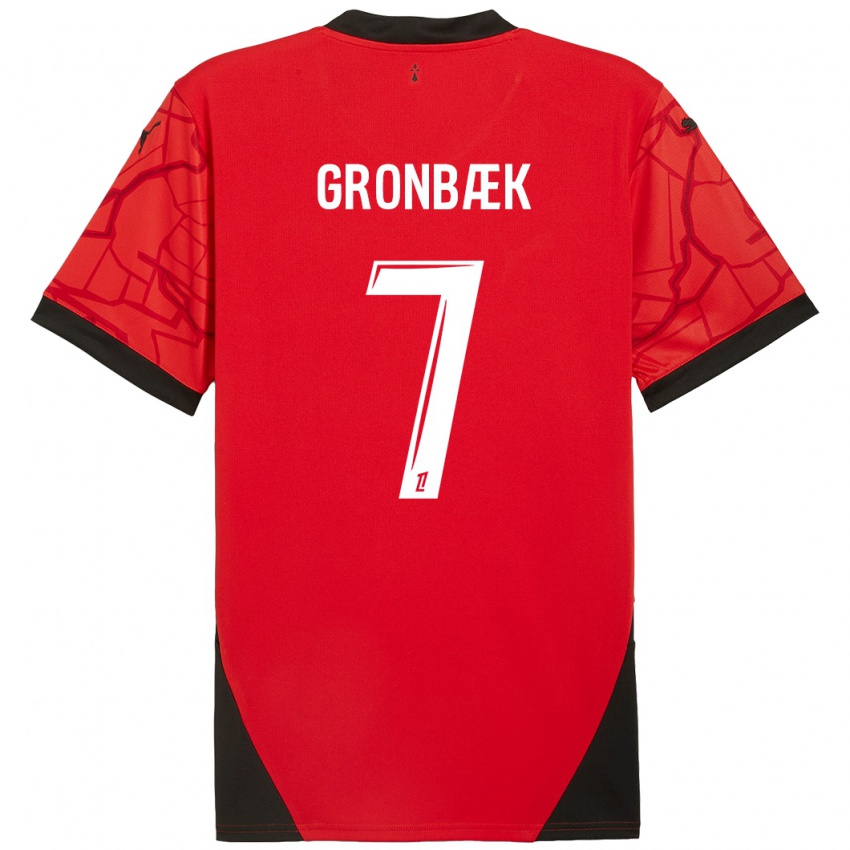 Gyermek Albert Grønbaek #7 Piros Fekete Hazai Jersey 2024/25 Mez Póló Ing