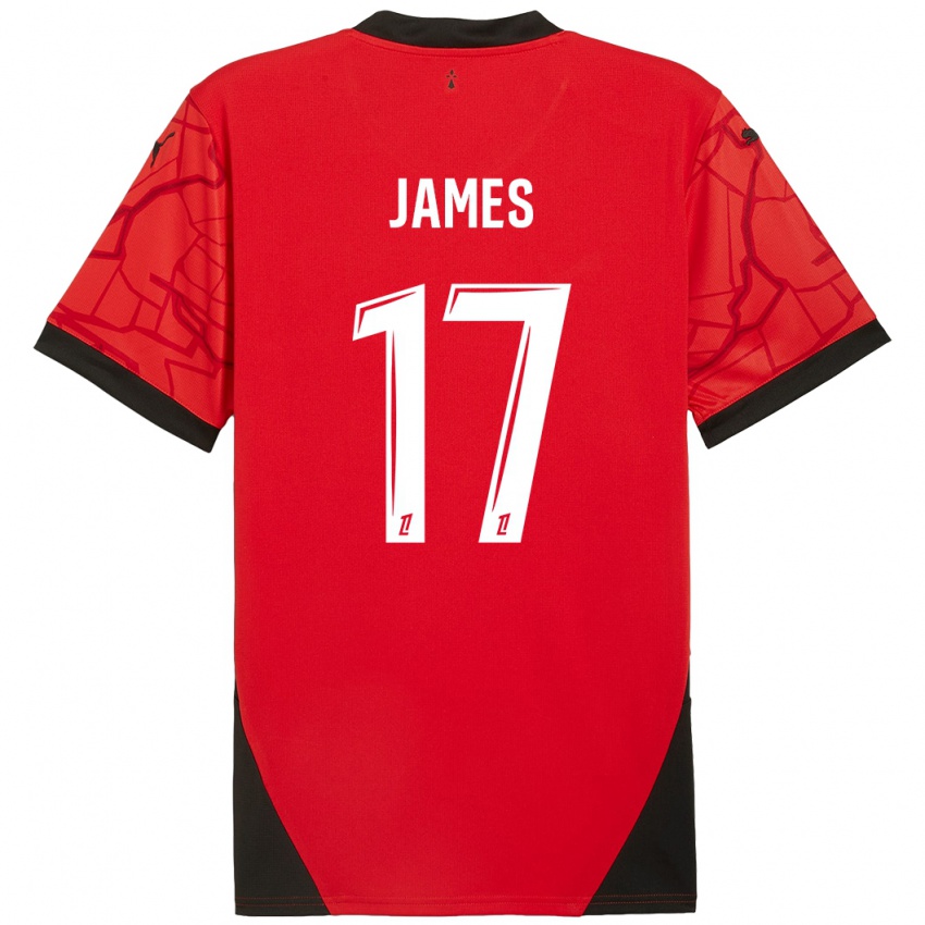 Gyermek Jordan James #17 Piros Fekete Hazai Jersey 2024/25 Mez Póló Ing