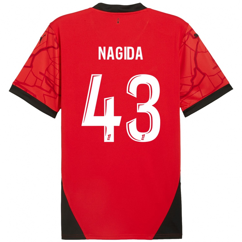 Gyermek Mahamadou Nagida #43 Piros Fekete Hazai Jersey 2024/25 Mez Póló Ing