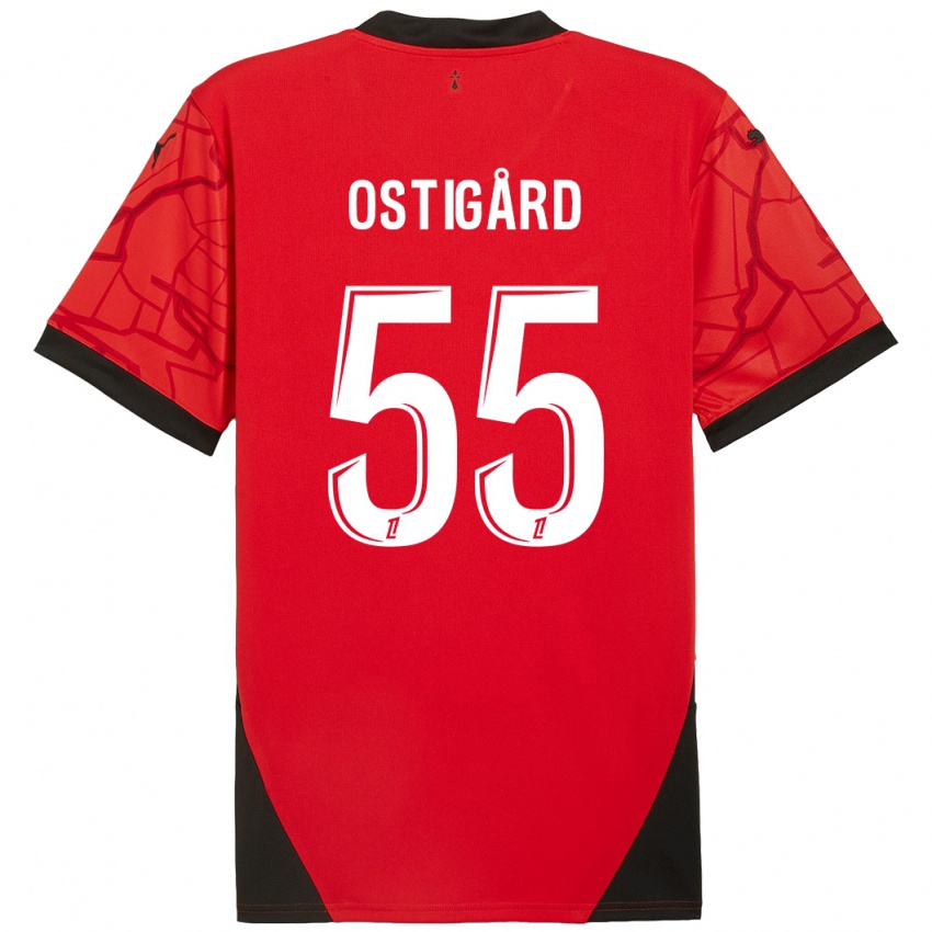 Gyermek Leo Ostigard #55 Piros Fekete Hazai Jersey 2024/25 Mez Póló Ing