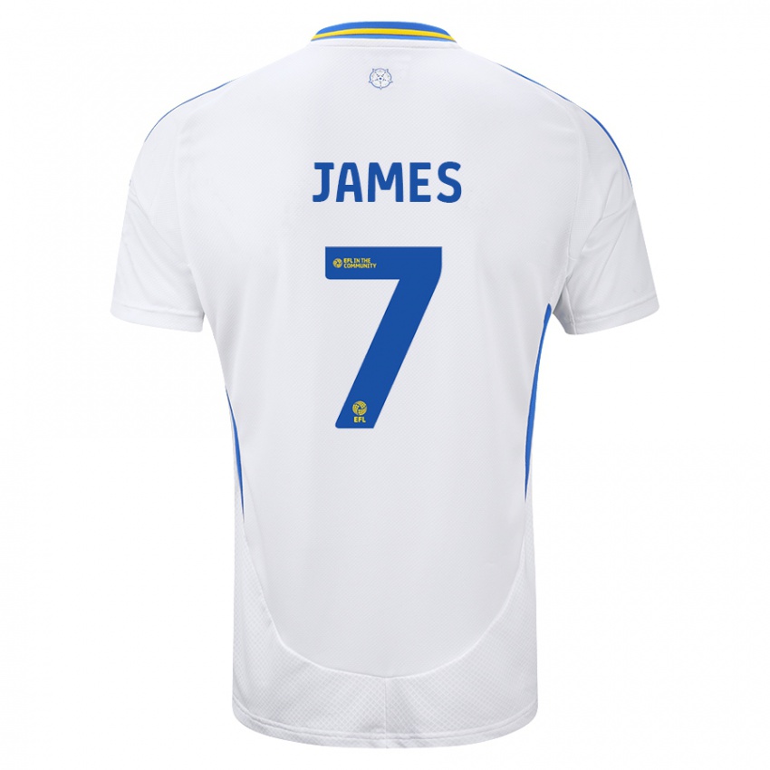 Gyermek Daniel James #7 Fehér Kék Hazai Jersey 2024/25 Mez Póló Ing