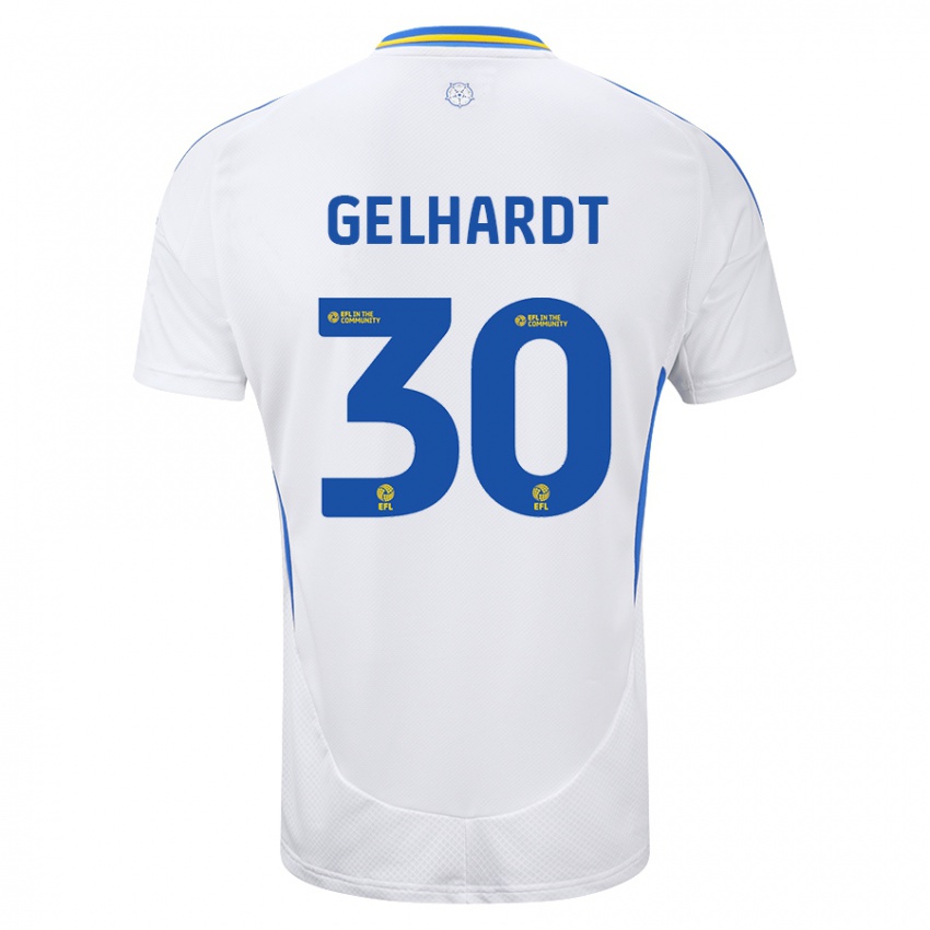 Gyermek Joe Gelhardt #30 Fehér Kék Hazai Jersey 2024/25 Mez Póló Ing