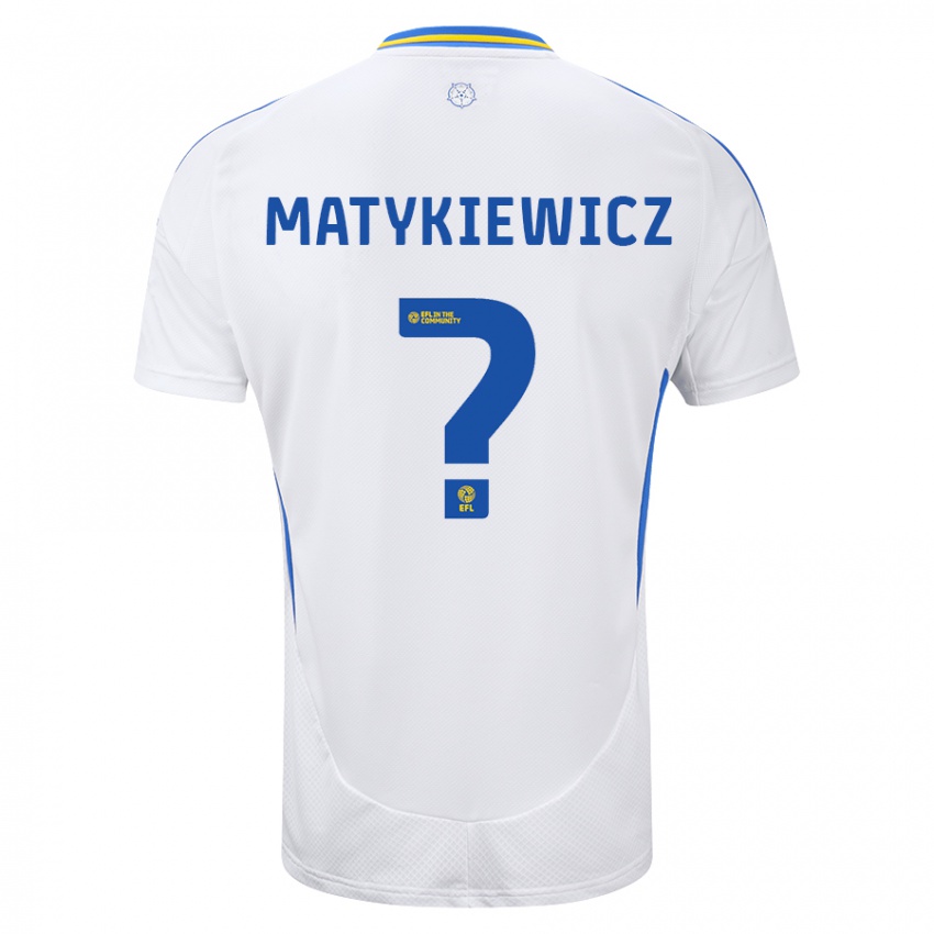 Gyermek Luke Matykiewicz #0 Fehér Kék Hazai Jersey 2024/25 Mez Póló Ing