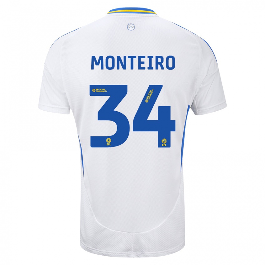 Gyermek Diogo Monteiro #34 Fehér Kék Hazai Jersey 2024/25 Mez Póló Ing