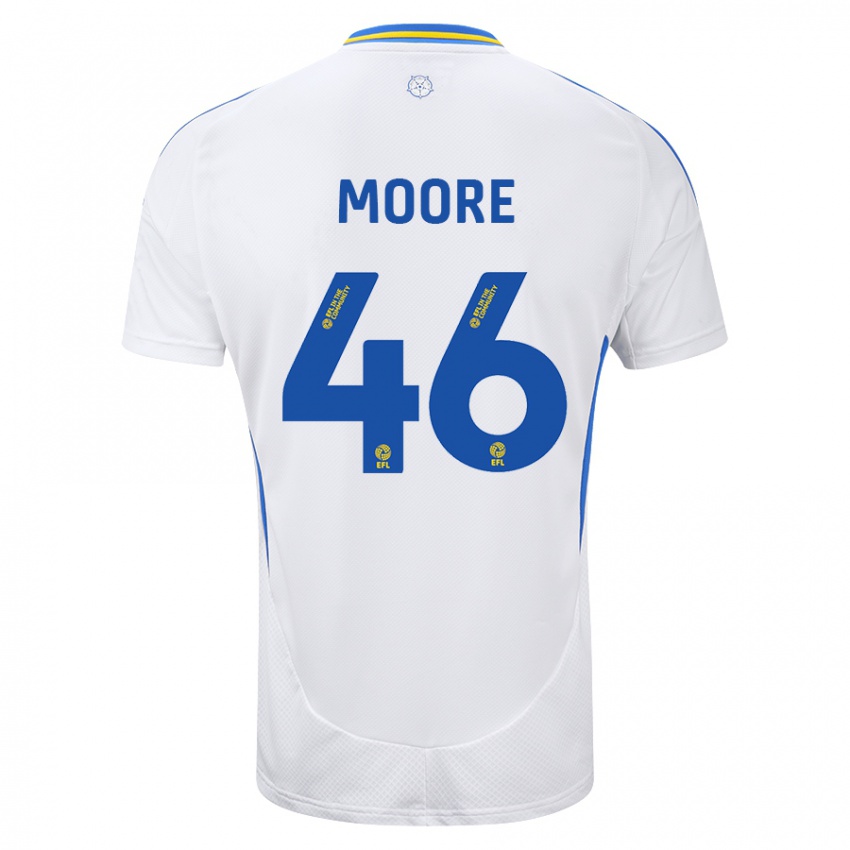 Gyermek Kris Moore #46 Fehér Kék Hazai Jersey 2024/25 Mez Póló Ing