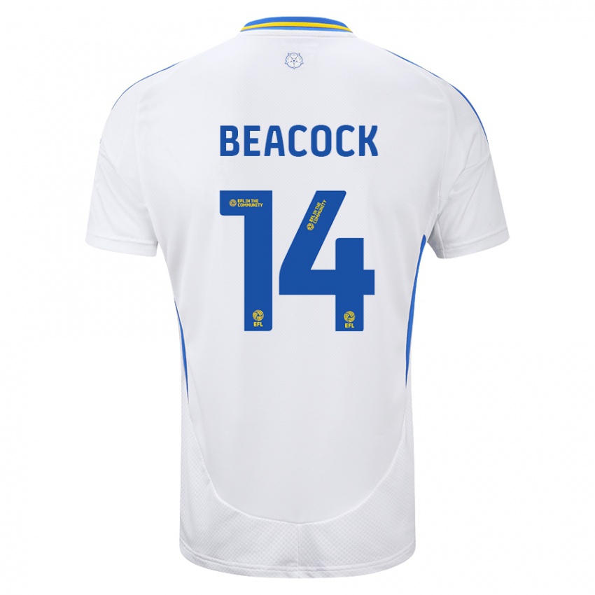 Gyermek Molly Beacock #14 Fehér Kék Hazai Jersey 2024/25 Mez Póló Ing