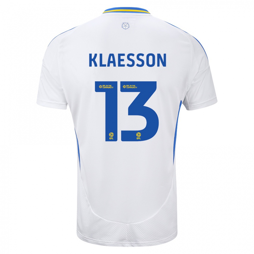 Gyermek Kristoffer Klaesson #13 Fehér Kék Hazai Jersey 2024/25 Mez Póló Ing