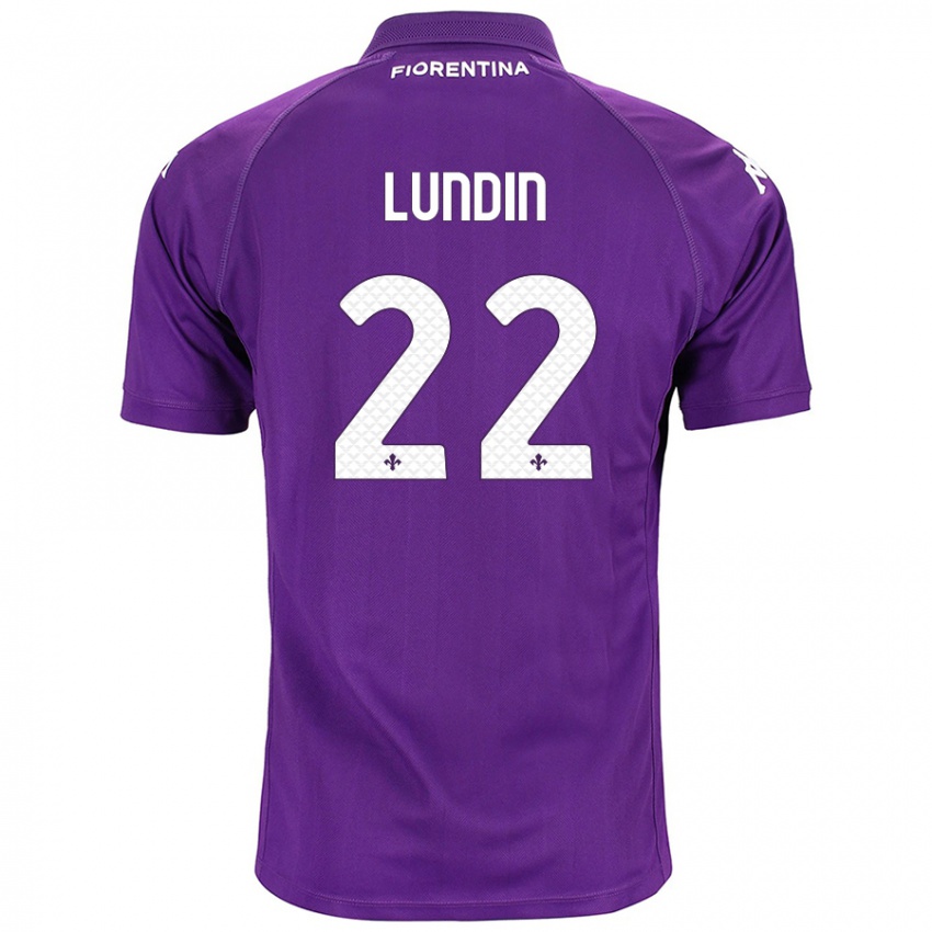 Gyermek Karin Lundin #22 Lila Hazai Jersey 2024/25 Mez Póló Ing