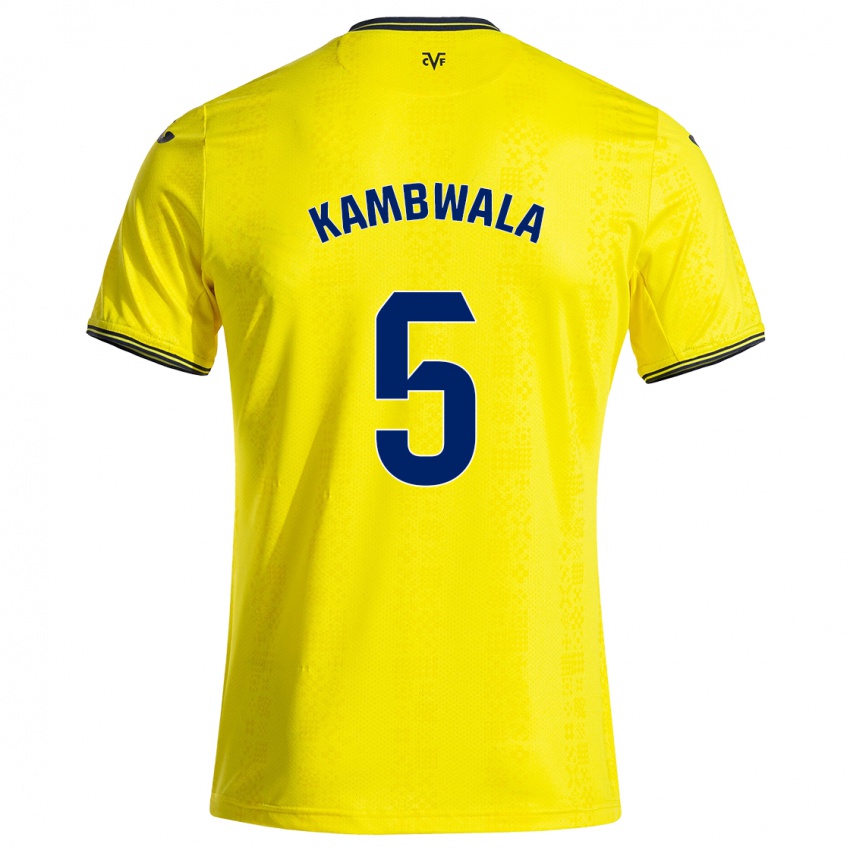 Gyermek Willy Kambwala #5 Sárga Fekete Hazai Jersey 2024/25 Mez Póló Ing