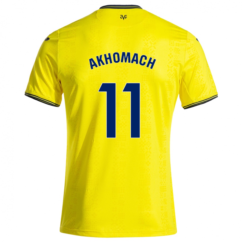 Gyermek Ilias Akhomach #11 Sárga Fekete Hazai Jersey 2024/25 Mez Póló Ing