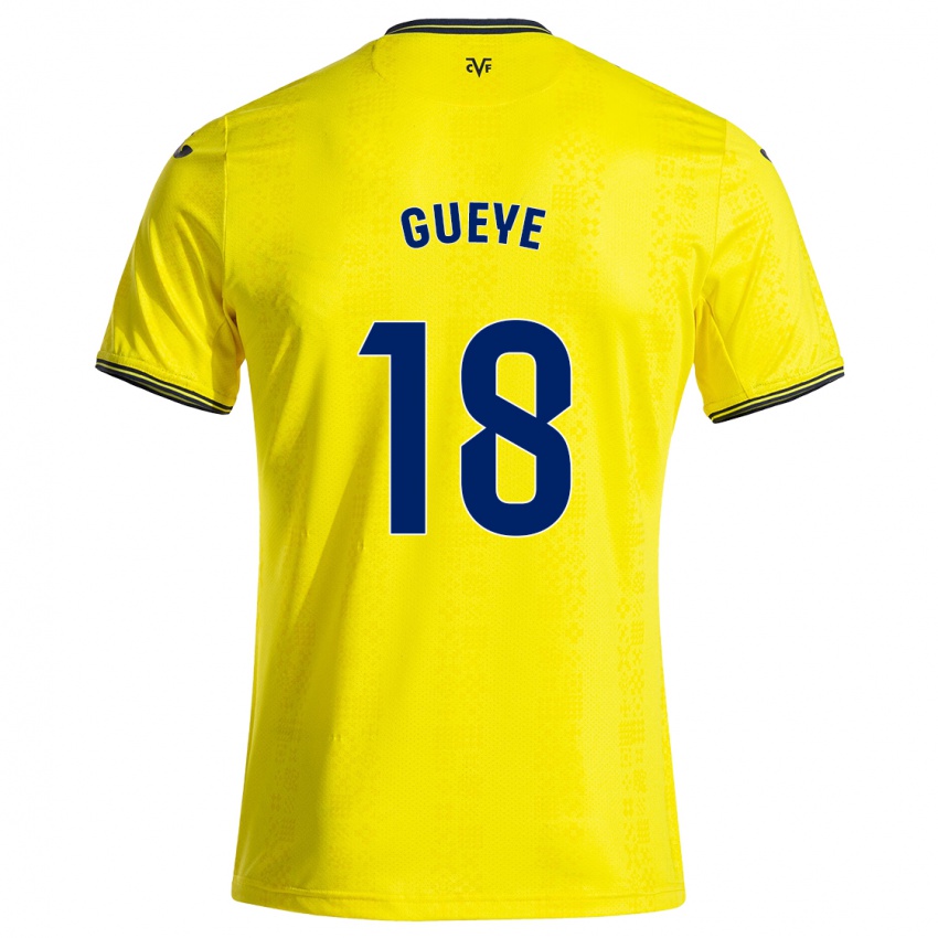 Gyermek Pape Gueye #18 Sárga Fekete Hazai Jersey 2024/25 Mez Póló Ing