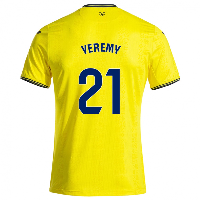 Gyermek Yéremy Pino #21 Sárga Fekete Hazai Jersey 2024/25 Mez Póló Ing