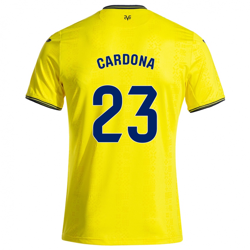 Gyermek Sergi Cardona #23 Sárga Fekete Hazai Jersey 2024/25 Mez Póló Ing