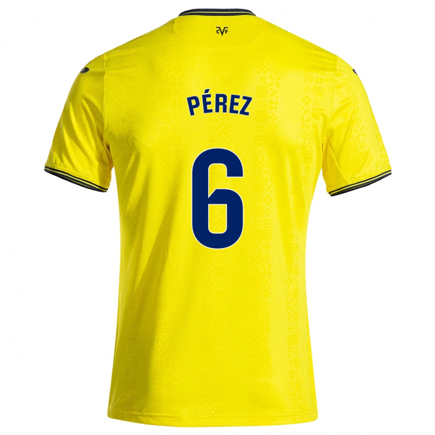 Gyermek Hugo Pérez #6 Sárga Fekete Hazai Jersey 2024/25 Mez Póló Ing