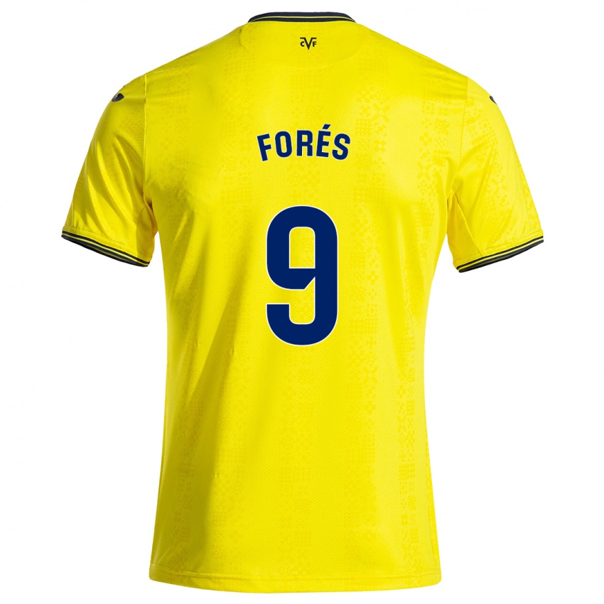 Gyermek Álex Forés #9 Sárga Fekete Hazai Jersey 2024/25 Mez Póló Ing