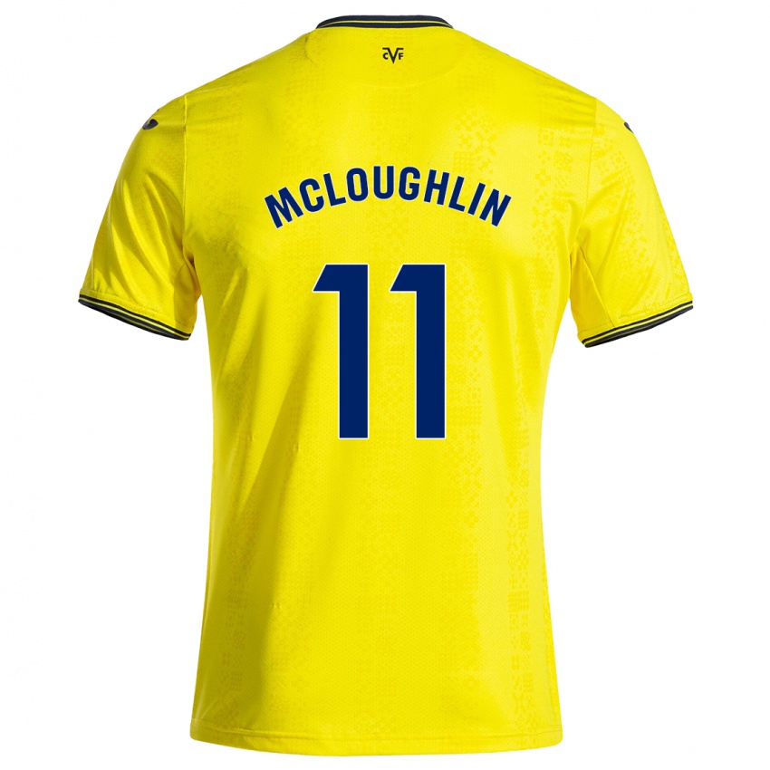 Gyermek Caden Mcloughlin #11 Sárga Fekete Hazai Jersey 2024/25 Mez Póló Ing