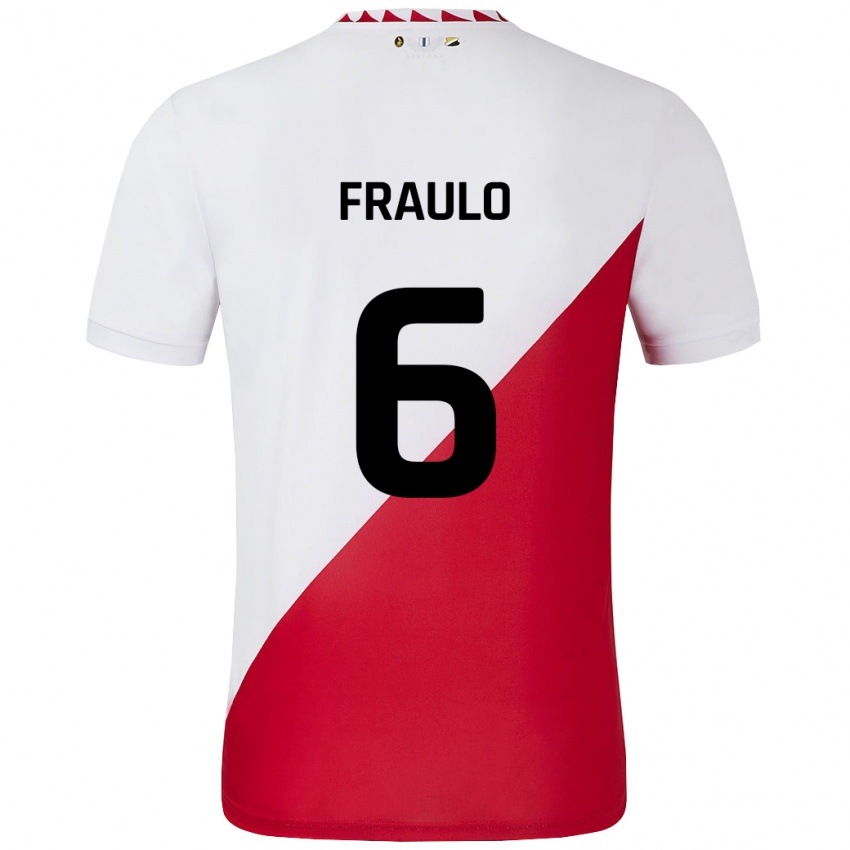 Gyermek Oscar Fraulo #6 Fehér Piros Hazai Jersey 2024/25 Mez Póló Ing