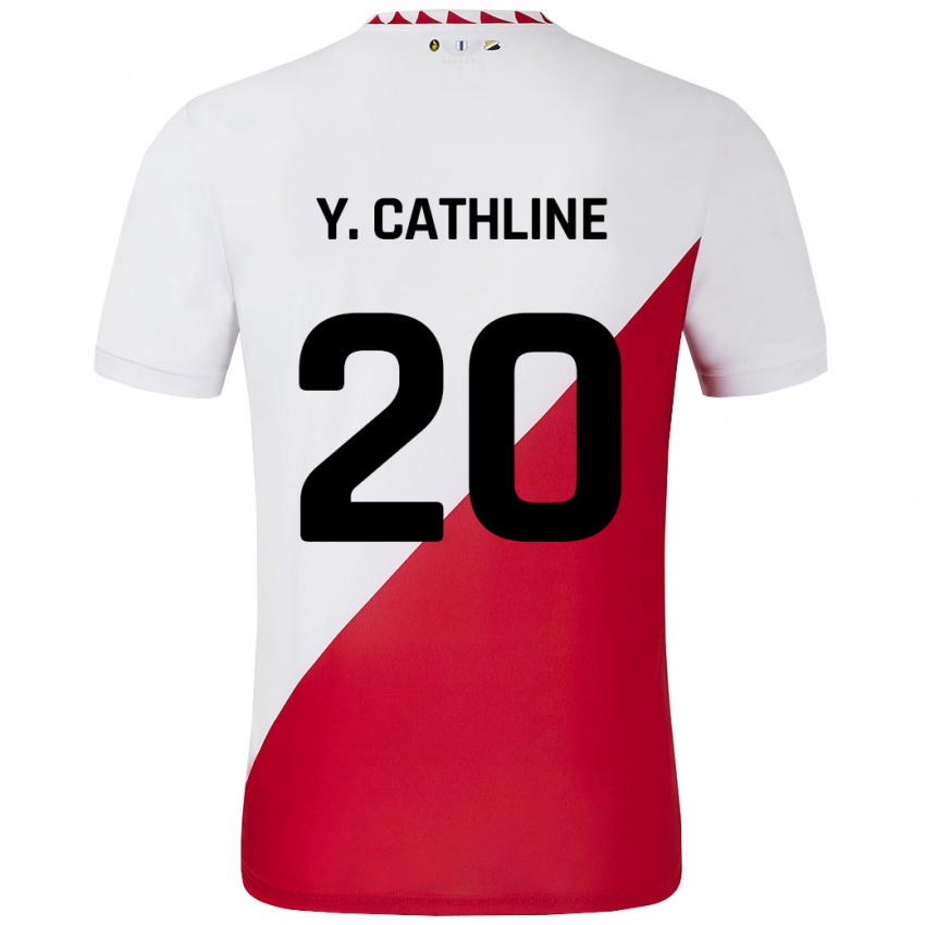 Gyermek Yoann Cathline #20 Fehér Piros Hazai Jersey 2024/25 Mez Póló Ing