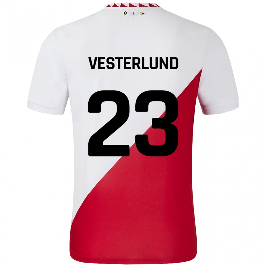 Gyermek Niklas Vesterlund #23 Fehér Piros Hazai Jersey 2024/25 Mez Póló Ing