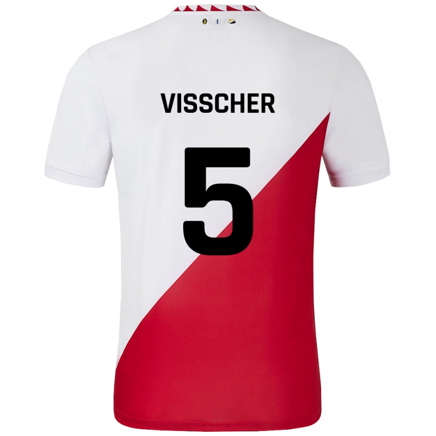 Gyermek Amber Visscher #5 Fehér Piros Hazai Jersey 2024/25 Mez Póló Ing