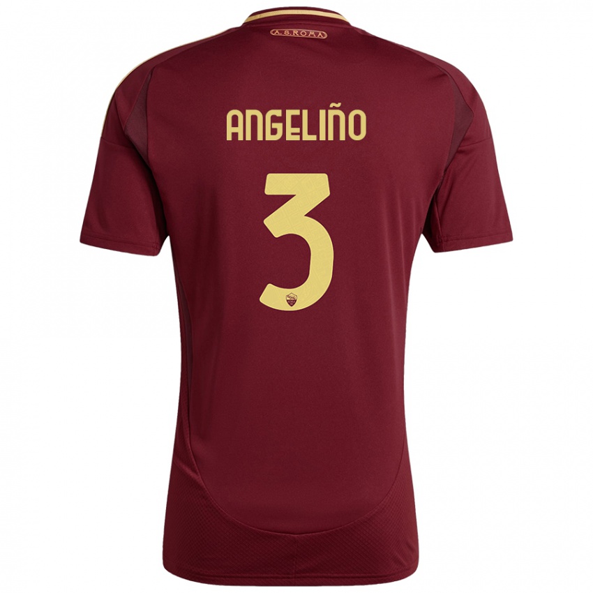 Gyermek Angelino #3 Vörös Barna Arany Hazai Jersey 2024/25 Mez Póló Ing