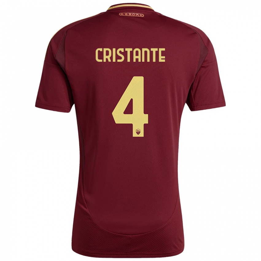 Gyermek Bryan Cristante #4 Vörös Barna Arany Hazai Jersey 2024/25 Mez Póló Ing