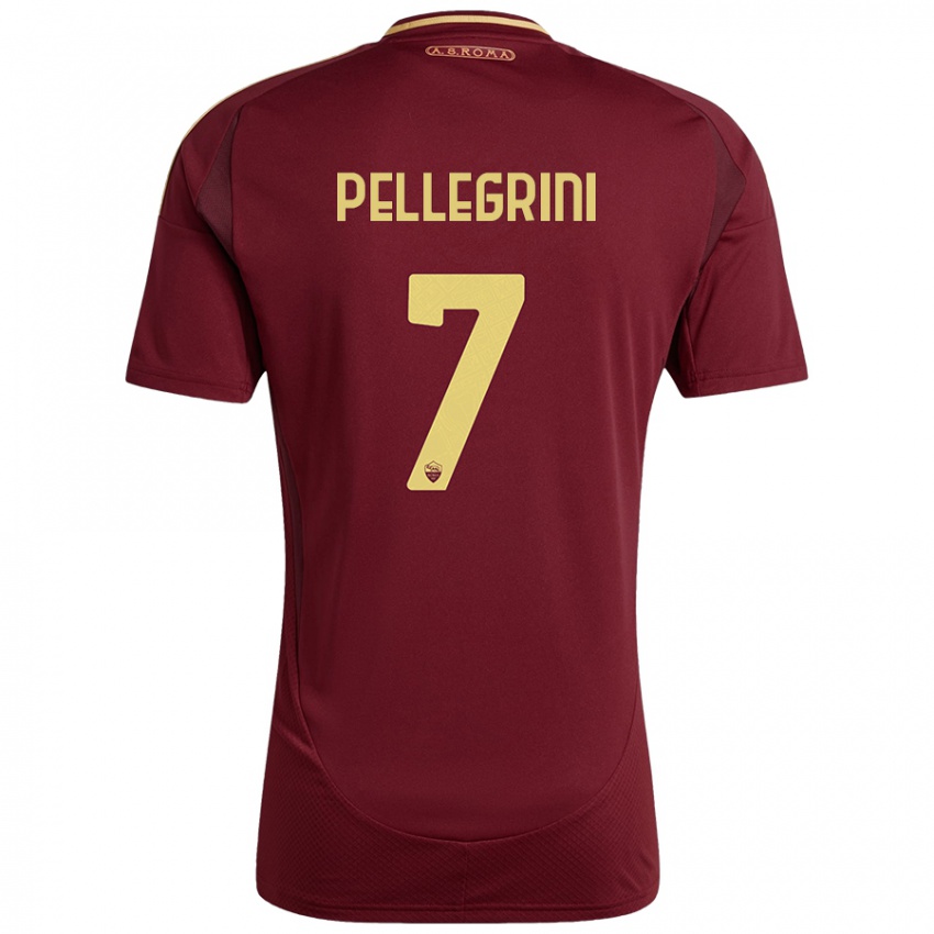 Gyermek Lorenzo Pellegrini #7 Vörös Barna Arany Hazai Jersey 2024/25 Mez Póló Ing