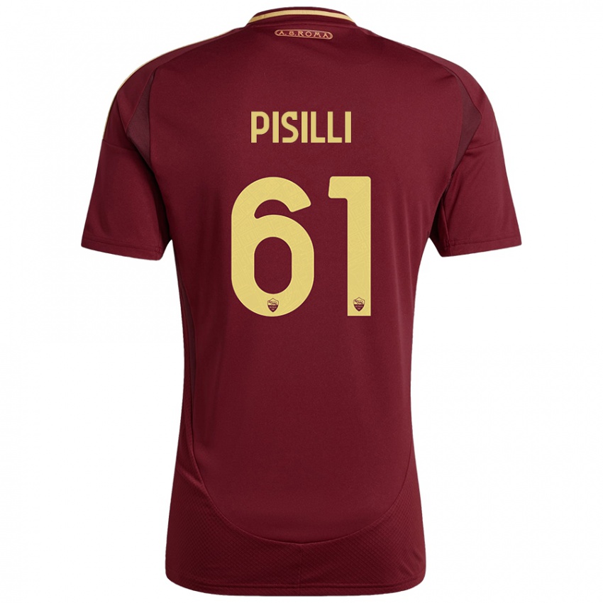 Gyermek Niccolo Pisilli #61 Vörös Barna Arany Hazai Jersey 2024/25 Mez Póló Ing