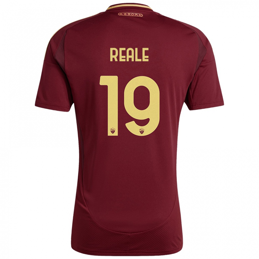 Gyermek Filippo Reale #19 Vörös Barna Arany Hazai Jersey 2024/25 Mez Póló Ing