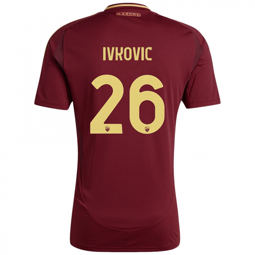 Gyermek Mate Ivkovic #26 Vörös Barna Arany Hazai Jersey 2024/25 Mez Póló Ing