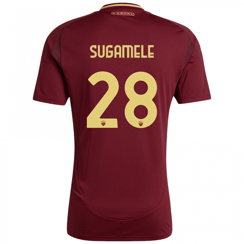 Gyermek Alessandro Sugamele #28 Vörös Barna Arany Hazai Jersey 2024/25 Mez Póló Ing