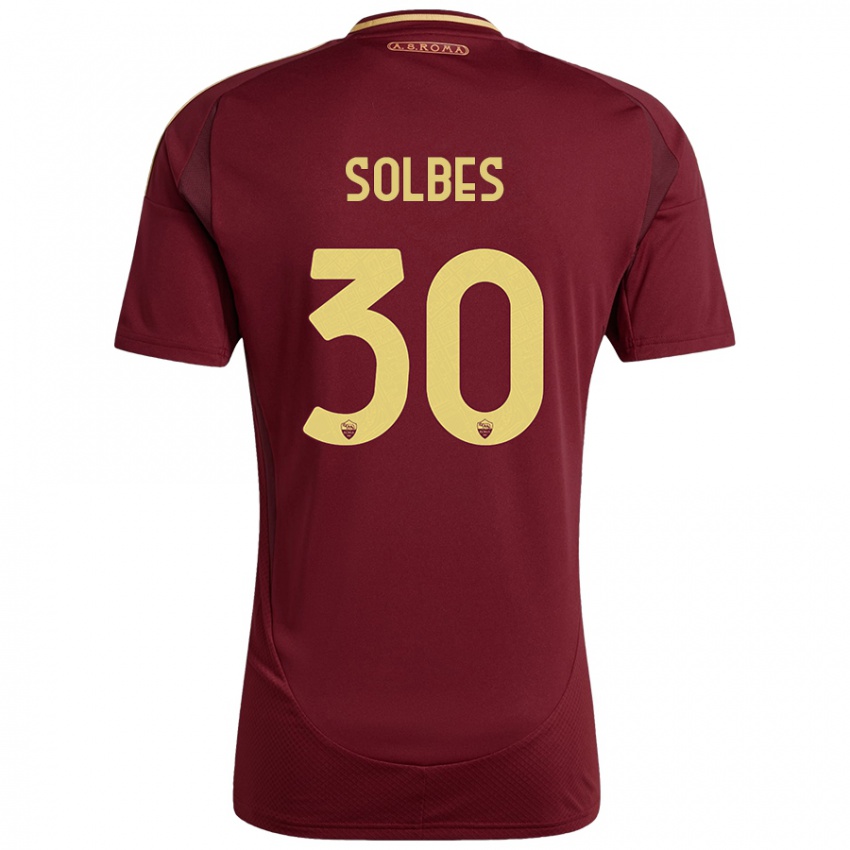 Gyermek Ricardo Solbes #30 Vörös Barna Arany Hazai Jersey 2024/25 Mez Póló Ing