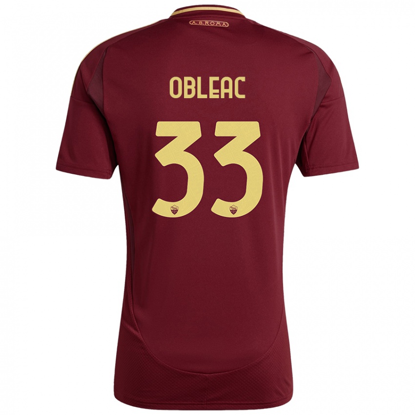 Gyermek Matteo Obleac #33 Vörös Barna Arany Hazai Jersey 2024/25 Mez Póló Ing