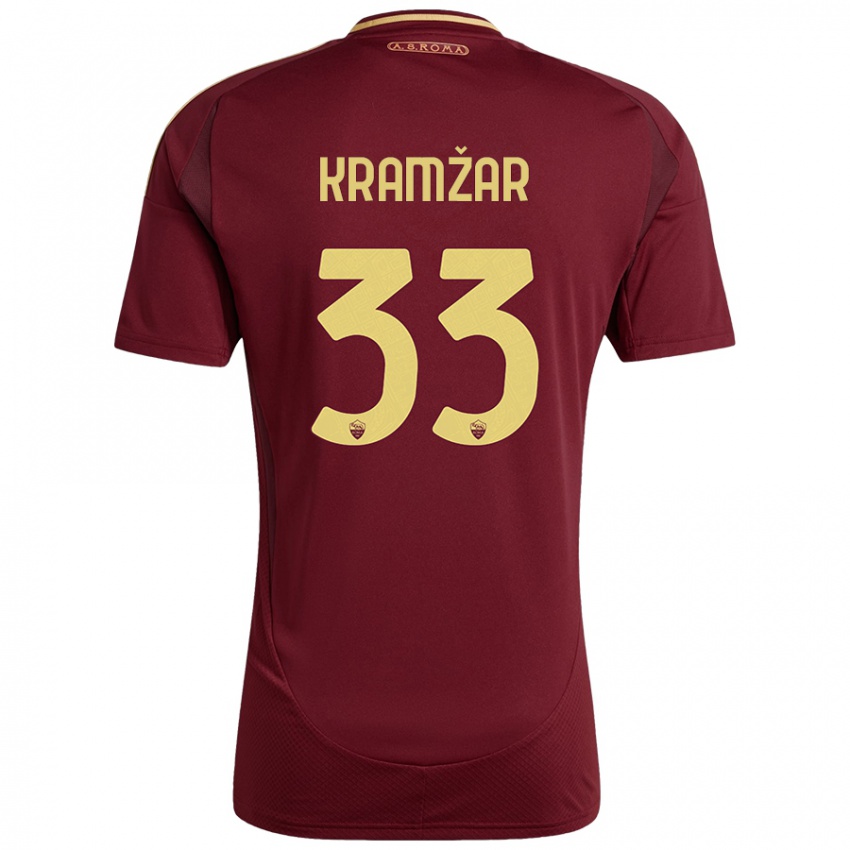 Gyermek Zara Kramžar #33 Vörös Barna Arany Hazai Jersey 2024/25 Mez Póló Ing