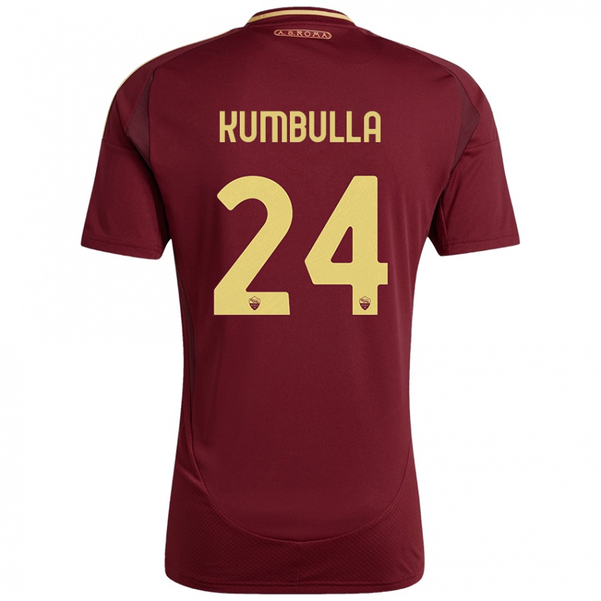 Gyermek Marash Kumbulla #24 Vörös Barna Arany Hazai Jersey 2024/25 Mez Póló Ing