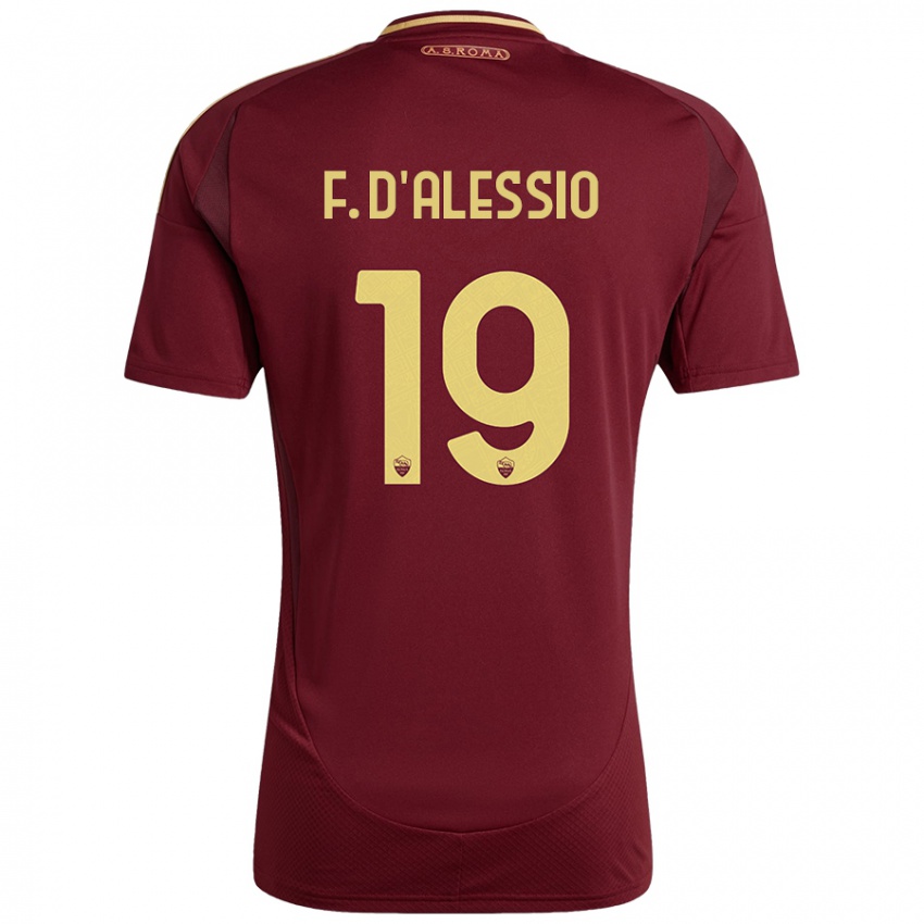 Gyermek Francesco D'alessio #19 Vörös Barna Arany Hazai Jersey 2024/25 Mez Póló Ing