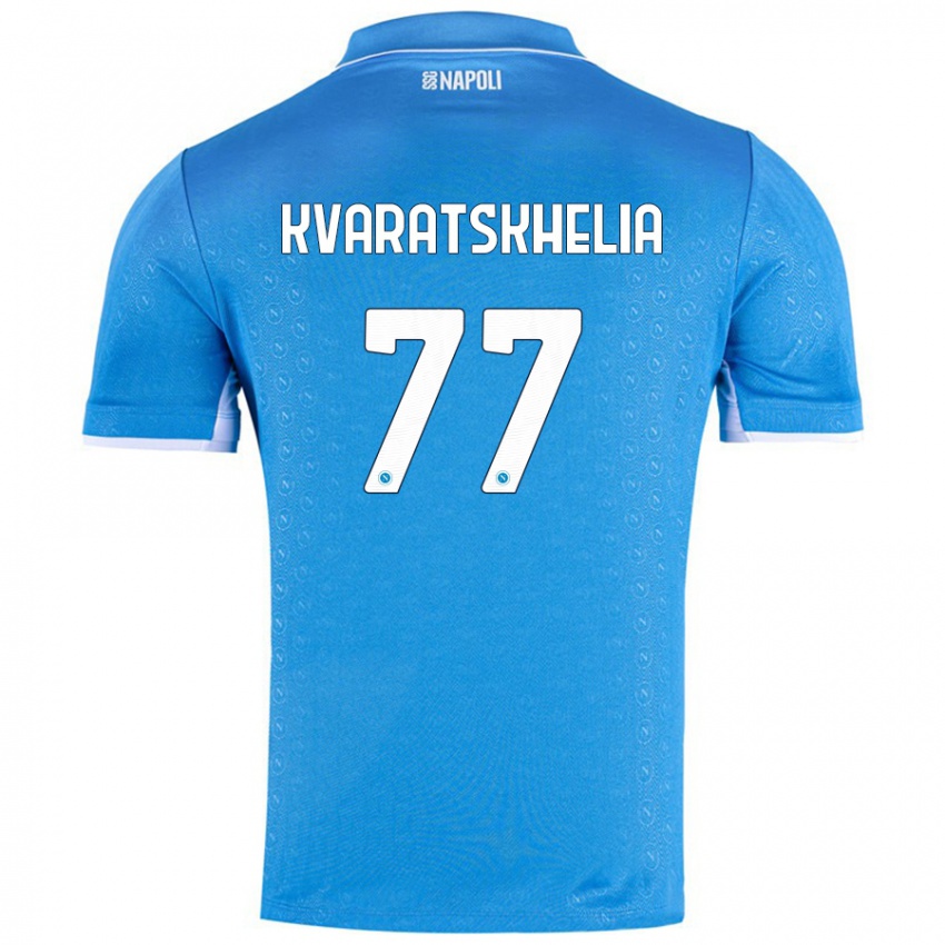 Gyermek Khvicha Kvaratskhelia #77 Ég Kék Hazai Jersey 2024/25 Mez Póló Ing