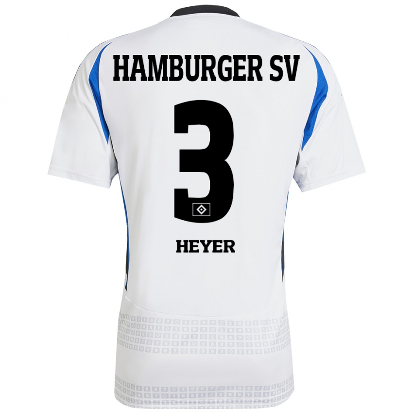 Gyermek Moritz Heyer #3 Fehér Kék Hazai Jersey 2024/25 Mez Póló Ing