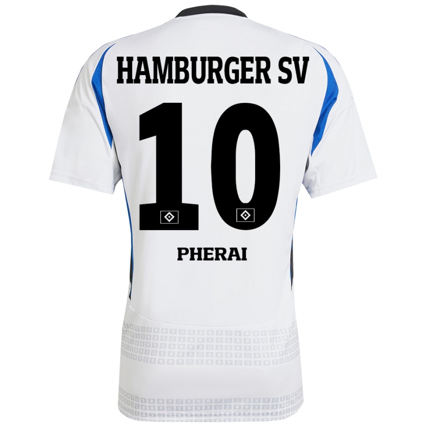 Gyermek Immanuel Pherai #10 Fehér Kék Hazai Jersey 2024/25 Mez Póló Ing