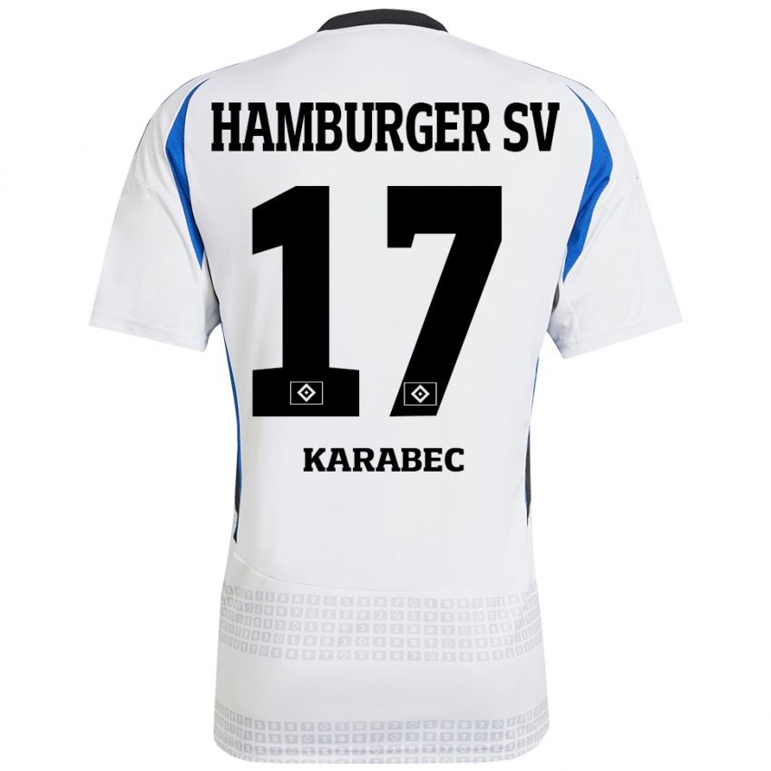 Gyermek Adam Karabec #17 Fehér Kék Hazai Jersey 2024/25 Mez Póló Ing