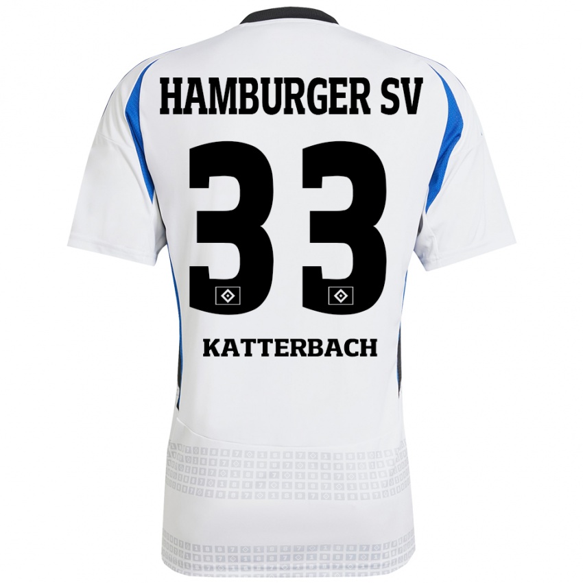 Gyermek Noah Katterbach #33 Fehér Kék Hazai Jersey 2024/25 Mez Póló Ing