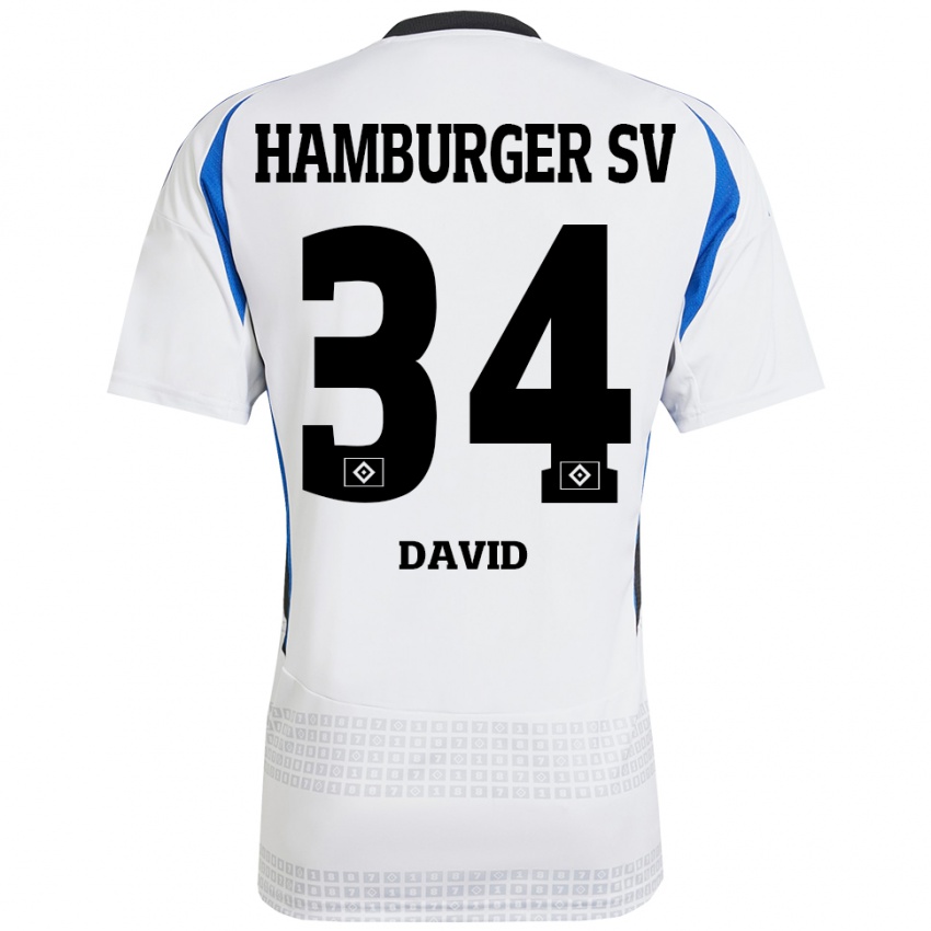 Gyermek Jonas David #34 Fehér Kék Hazai Jersey 2024/25 Mez Póló Ing