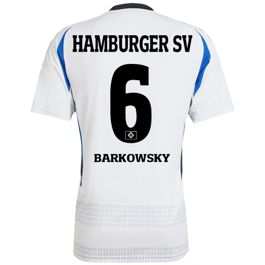 Gyermek Finn Barkowsky #6 Fehér Kék Hazai Jersey 2024/25 Mez Póló Ing