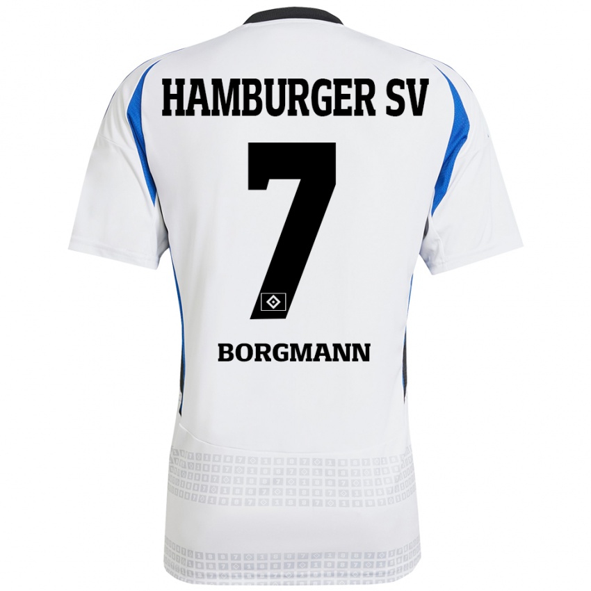 Gyermek Marcus Borgmann #7 Fehér Kék Hazai Jersey 2024/25 Mez Póló Ing